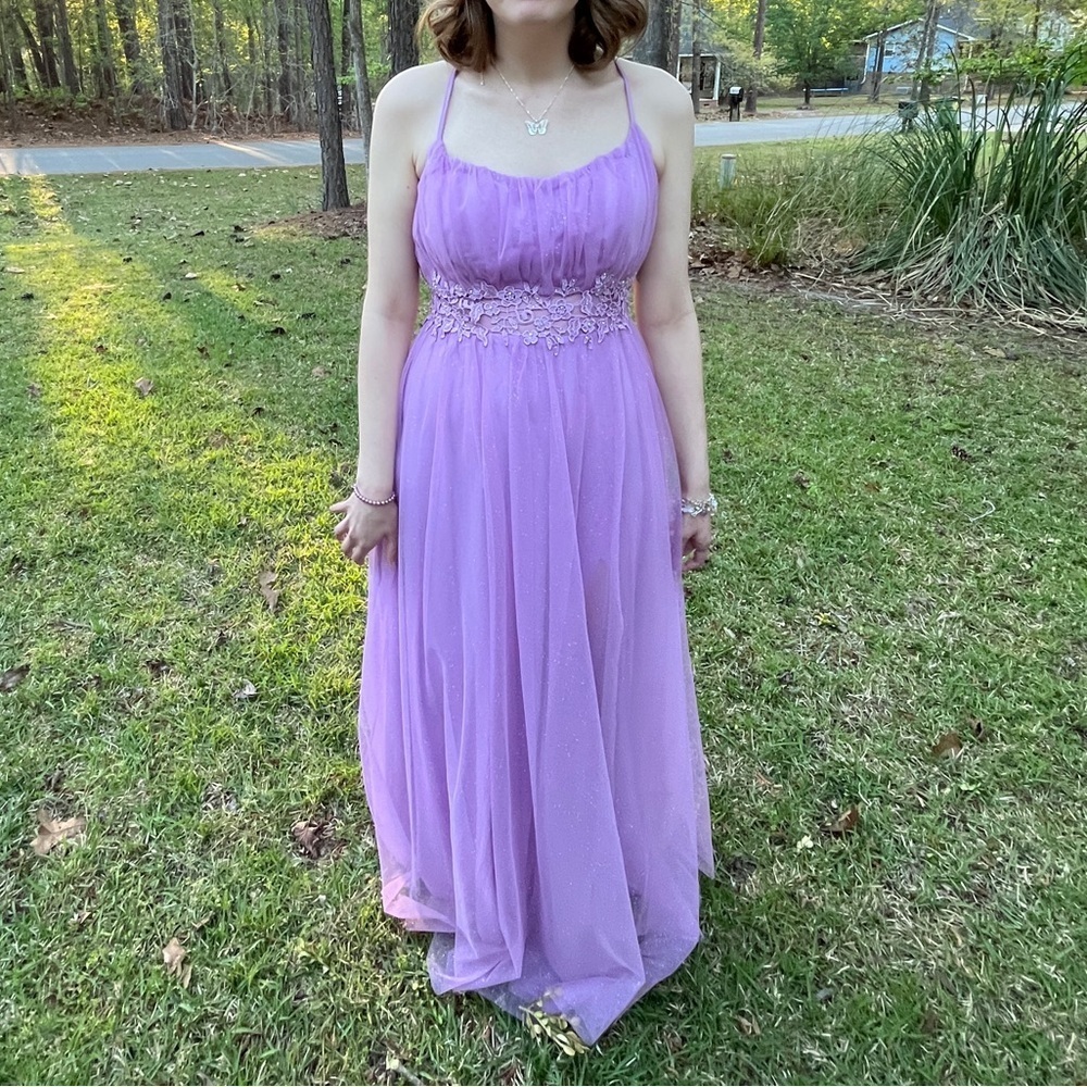 City Triangles Elegant Lavender Evening Gown Prom Dress Tulle Embroidered Floral